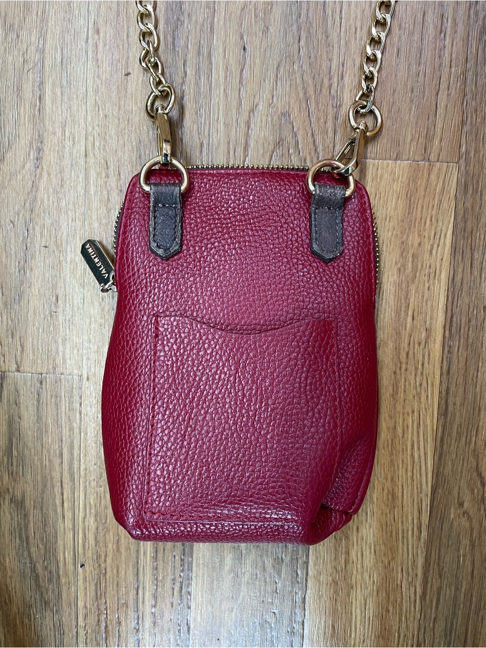 Valentina Red Pebbled Leather Crossbody with Gold Chain Strap